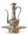 AN OTTOMAN SILVER LOBED EWER AND BASIN, 900 SILVER, 19TH CENTURY