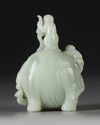 A CELADON JADE CARVING OF TWO BOYS WASHING AN ELEPHANT, 19TH CENTURY