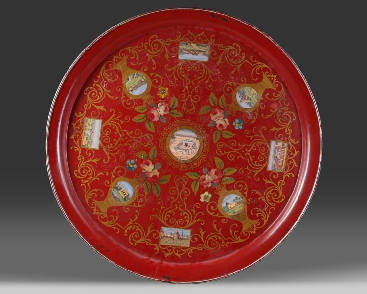 An Ottoman red painted tray