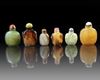 A GROUP OF SIX CHINESE HARDSTONE SNUFF BOTTLES