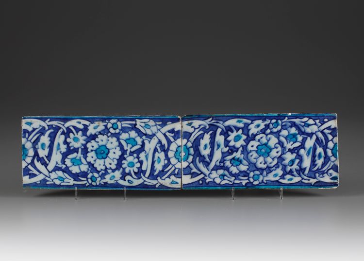 A pair of Iznik pottery tiles