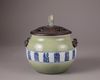 A Chinese celadon-ground blue and white jar
