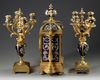 A FRENCH ORMOLU ENAMEL CLOCK SET, LATE 19TH CENTURY