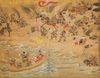 A MID SIZE JAPANESE SCREEN DEPICTING A SAMURAI BATTLE, EDO PERIOD, 18TH CENTURY