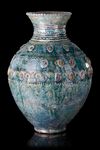 A POST SASSANIAN TURQUOISE GLAZED POTTERY STORAGE JAR, PERSIA, 7TH-8TH CENTURY