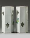 A pair of Chinese famille rose 'bird and flower' hexagonal hat stands
