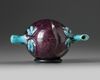 A Chinese aubergine and turquoise-decorated Cadogan teapot