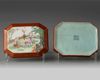 A Chinese coral-ground famille rose octagonal seal paste box and cover