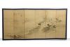 JAPANESE SIX-PANEL SCREEN WITH FLOWERS, BIRDS, AND RIVER LANDSCAPE, MEIJI PERIOD (1868–1912)