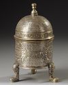 A MAMLUK REVIVAL SILVER INLAID INCENSE BURNER, SYRIA, EARLY 20TH CENTURY