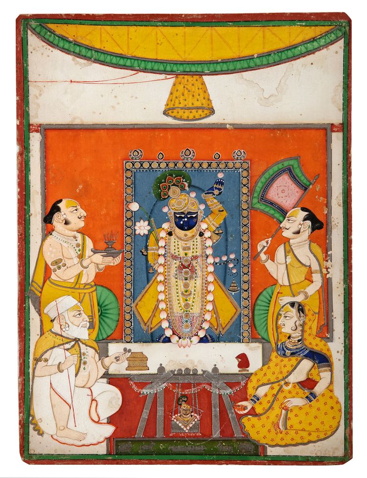 TILKAYAT DAUJI II CELEBRATING NANDAMAHOTSAV OR JANMASHTAMI BEFORE SHRI NATHJI KOTA, CIRCA 1810