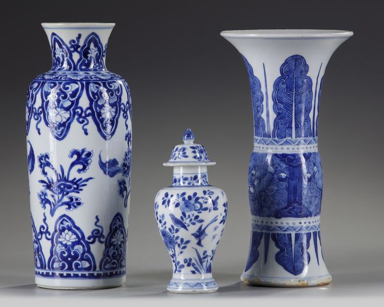 Three Chinese blue and white vases