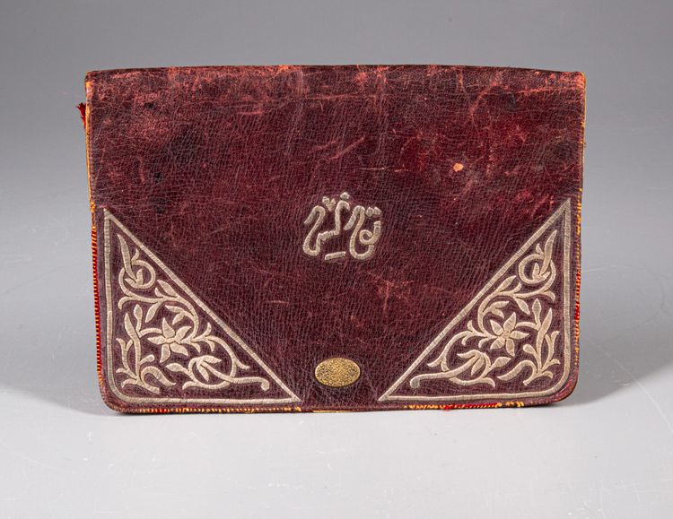AN OTTOMAN SILVER EMBROIDERED LEATHER WALLET, TURKEY 19TH CENTURY