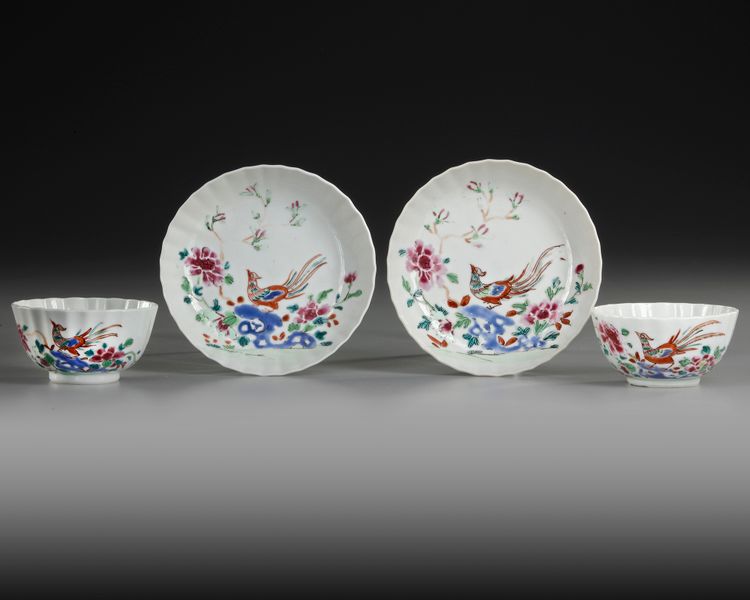 TWO PAIRS OF CHINESE FAMILLE ROSE CUPS AND SAUCERS, 18TH CENTURY