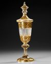 A HAND PAINTED AND HAND CARVED BACCARAT GOBLET WITH COVER, FRANCE, EARLY 19TH CENTURY