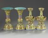 A Chinese yellow-ground famille rose altar set