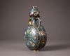 A Chinese cloisonne enamel turquoise-ground 'Eight Buddhist Emblems' moonflask