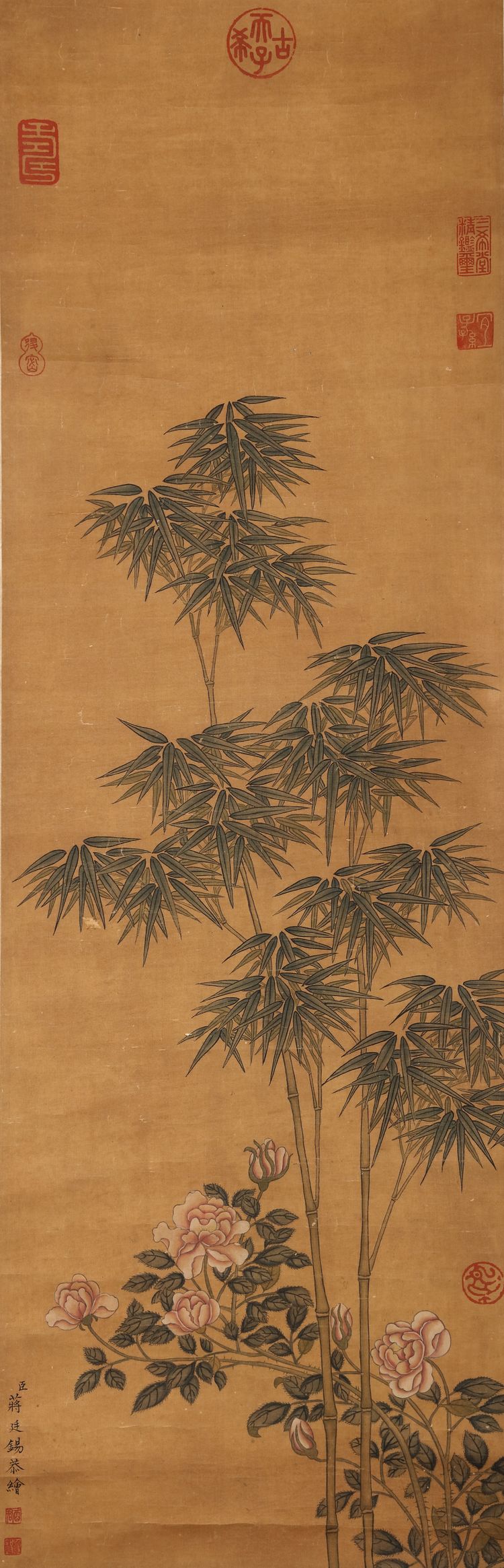 A CHINESE 'FLOWER AND BAMBOO' HANGING SCROLL 