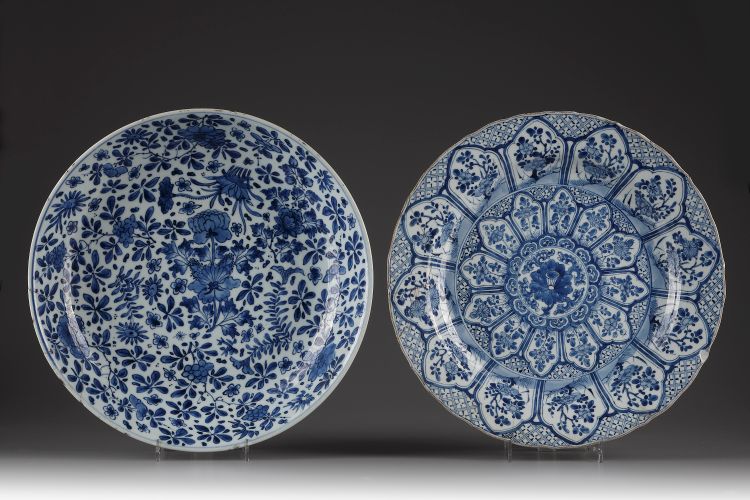Two blue and white chargers