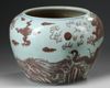A LARGE CHINESE UNDERGLAZE RED DRAGON JARDINIERE,19TH-20TH CENTURY