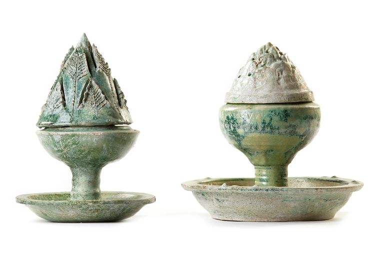 A CHINESE GREEN-GLAZED 'HILL' INCENSE BURNER, BOSHANLU, WESTERN HAN DYNASTY (206 BC-9 AD)