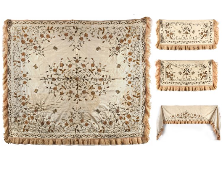 AN OTTOMAN EMBROIDERED BEDSHEET AND ACCESSORIES, 19TH-20TH CENTURY