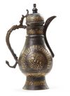 A PERSIAN SILVER INLAID COPPER EWER