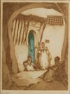 ISIDORE VAN MENS (1890-1985), A KASBAH IN ALGERIA, COLOUR ETCHING
