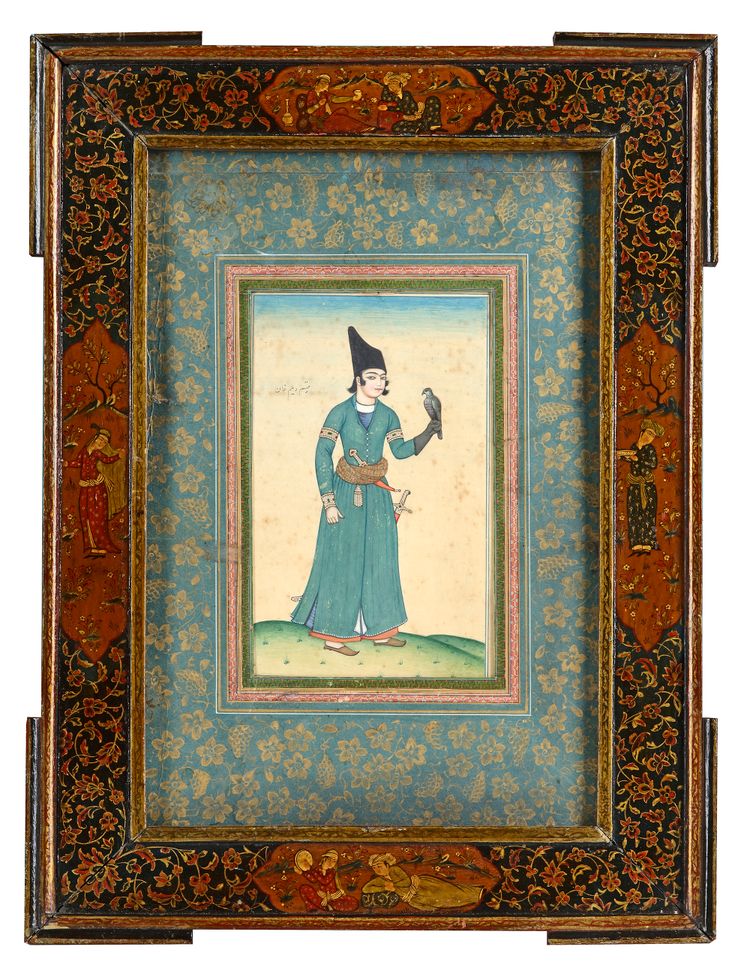 A YOUTH HOLDING A FALCON, PERSIA, LATE 19TH CENTURY
