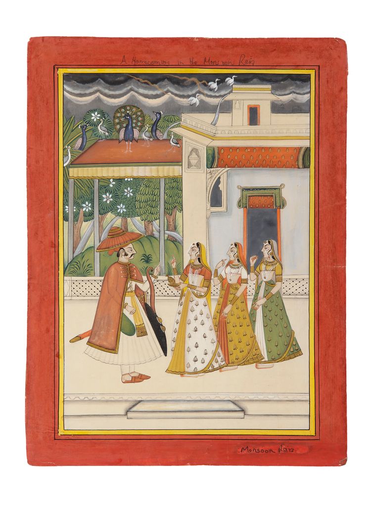 INDIAN MINIATURE PAINTING, 19TH CENTURY – A HOMECOMING IN THE MONSOON RAIN