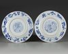 A pair of Chinese blue and white 'figural' dishes
