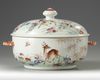 A CHINESE FAMILLE ROSE 'DEER' TUREEN AND COVER, 18TH CENTURY