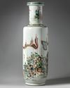 A large Chinese famille verte rouleau vase
