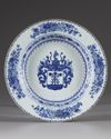 A Chinese blue and white armorial dish