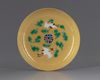 A CHINESE CRANES YELLOW DISH, 20TH CENTURY