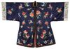 A CHINESE DARK BLUE-GROUND EMBROIDERED SHORT INFORMAL ROBE        