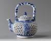 A Chinese blue and white double wall reticulated teapot