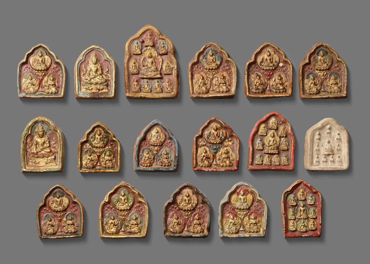 TIBETAN CARVED POTTERY PLAQUES, 19TH CENTURY
