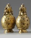 A pair of Chinese hardstone-inlaid gilt bronze 'dragon and phoenix' moonflasks