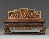 A Chinese gilt-lacquered wood altar box, cover, and stand