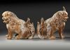 A PAIR OF JAPANESE WOODEN KOMAINU GUARDIAN DOGS, EDO PERIOD (1615–1868)