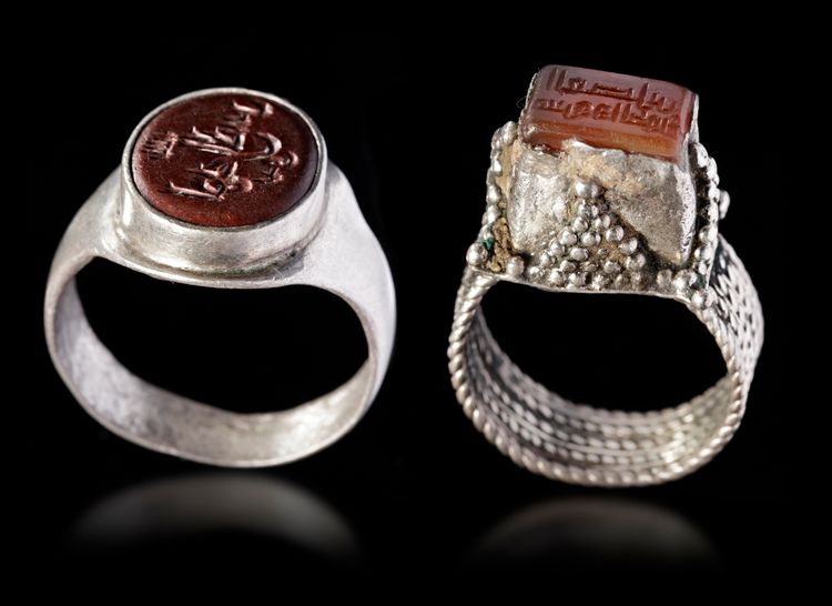 TWO AGATE SILVER RINGS