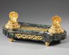 A GILDED BRONZE AND GREEN MARBLE INKWELL, NAPOLEON III PERIOD, LATE 19TH CENTURY