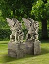 A PAIR OF SCULPTED LIMESTONE MODELS OF WINGED LIONS, SECOND HALF 20TH CENTURY