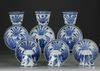 SIX CHINESE BLUE AND WHITE 'CUCKOO IN THE HOUSE' CUPS AND SAUCERS, 18TH CENTURY