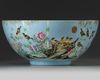 A large Chinese sgraffiato pale-blue-ground famille rose punch bowl