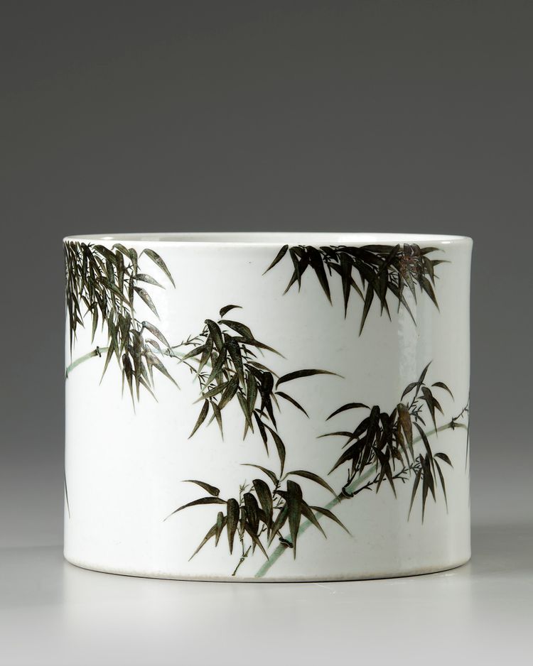 A Chinese famille verte 'bamboo' brush pot, bitong