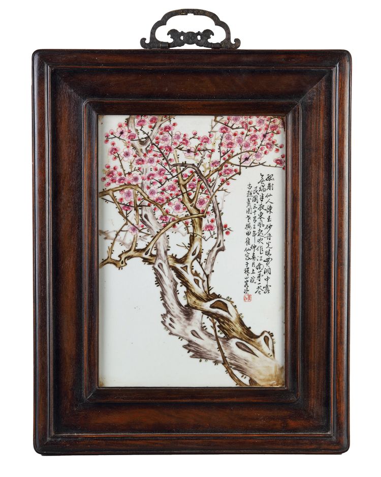 A Chinese famille rose 'prunus' plaque