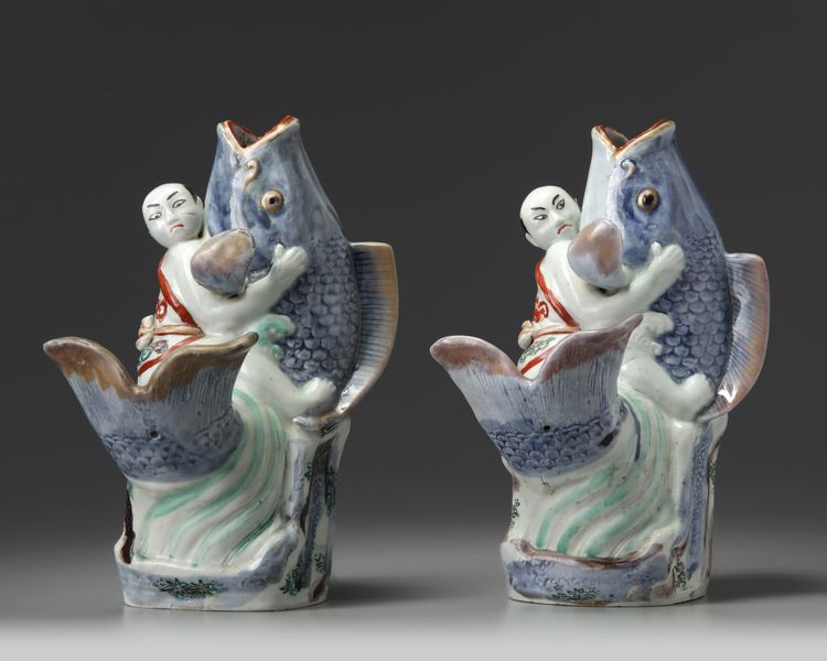Two Japanese 'boy and carp' vases