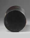 A Chinese soapstone and mother-of-pearl inlaid hardwood brush pot, bitong